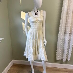 Lisa Says Gah Cream Smocked Midi Dress – Size Small